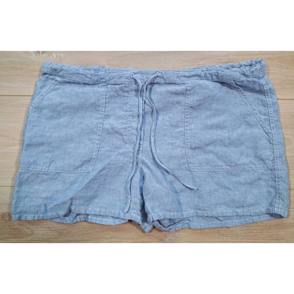 London Jean Y2K Chino Shorts Womens Light Blue 100% Linen Elastic Waist size M